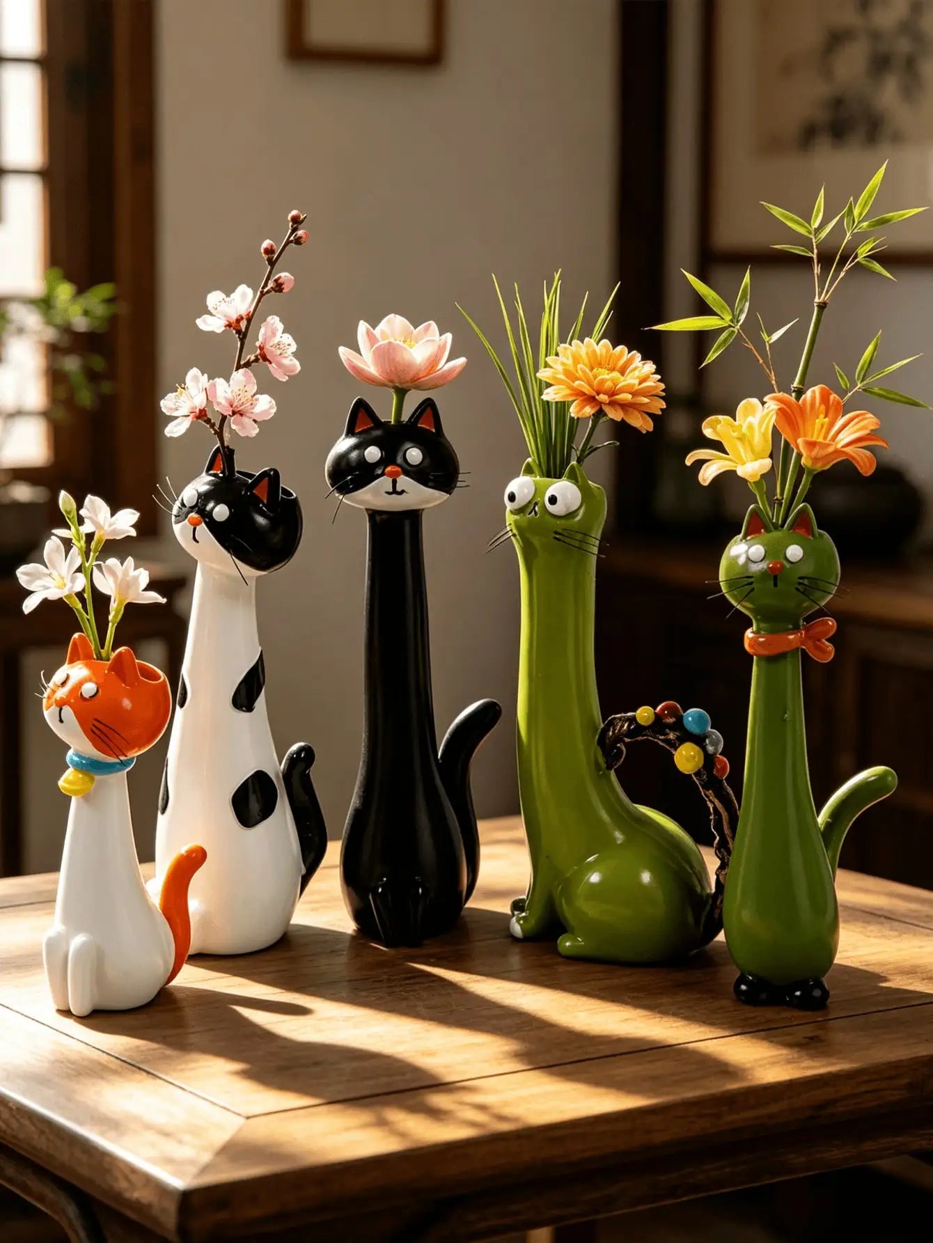 1Pc Creative Healing Cartoon Cat Shaped Resin Flower Vase