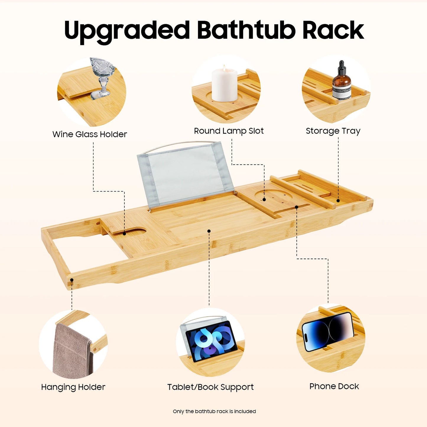 Expandable Bamboo Bathtub Tray 29.5"x42.9" Waterproof Bath Caddy