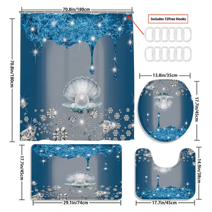 4pc Blue Pearl Diamond Shower Curtain Set with Hooks