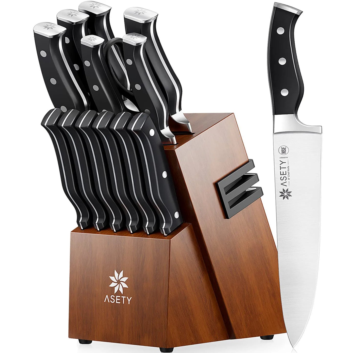 15 PCS Kitchen Knife Set, Built-in Knife Sharpener