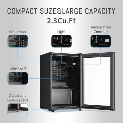 2.3 cu. ft. Mini Glass Door Beverage Cooler w/Adjustable Shelves