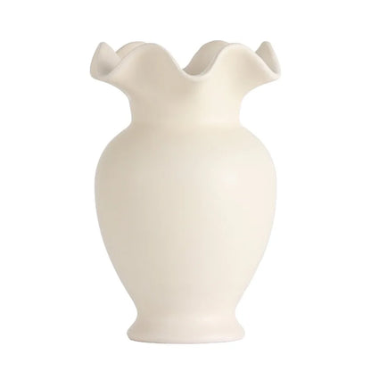 Sterling and Noble Home Ruffle Shaped off-White Ceramic Indoor Tabletop Vase