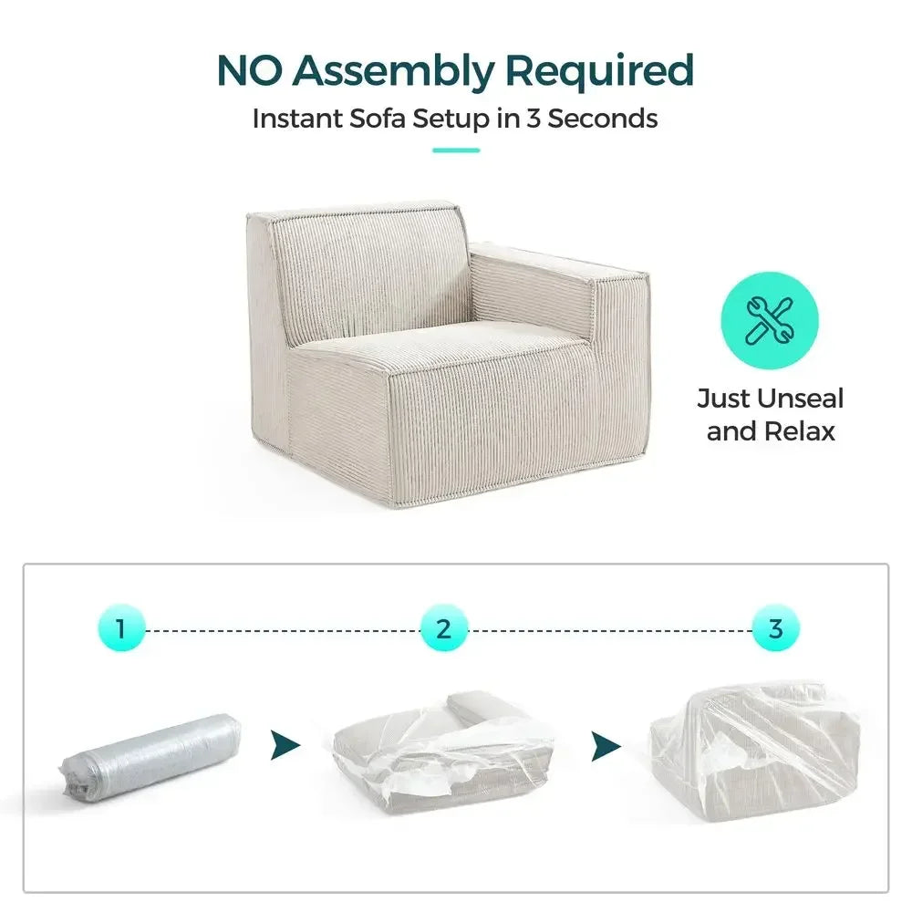 L Shaped 4 Seat Sectional Sofa, 134" Boneless Couch w/Movable Ottoman, Corduroy