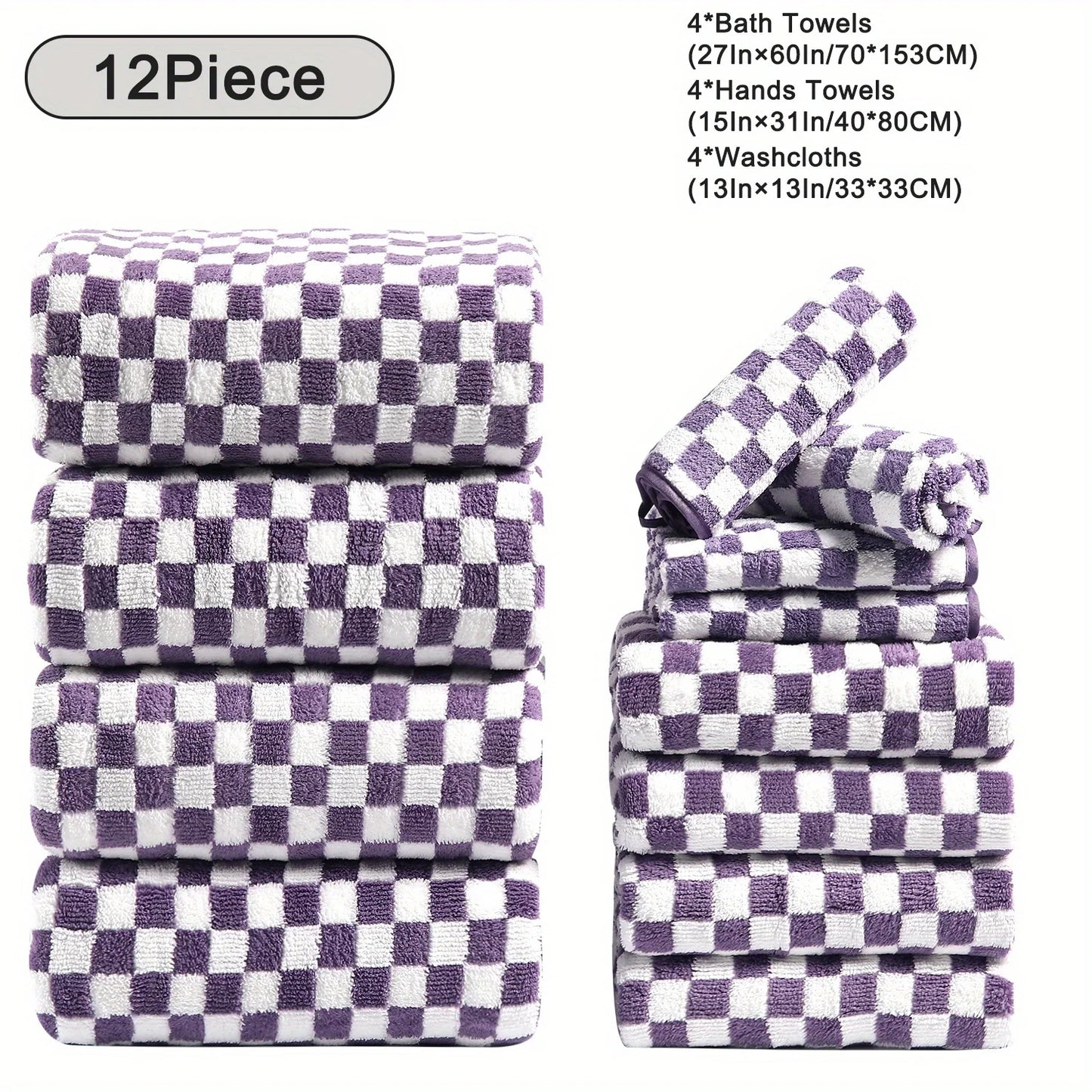 12pcs Bath Towels Set, Ultra Soft, Highly Absorbent, Quick Dry