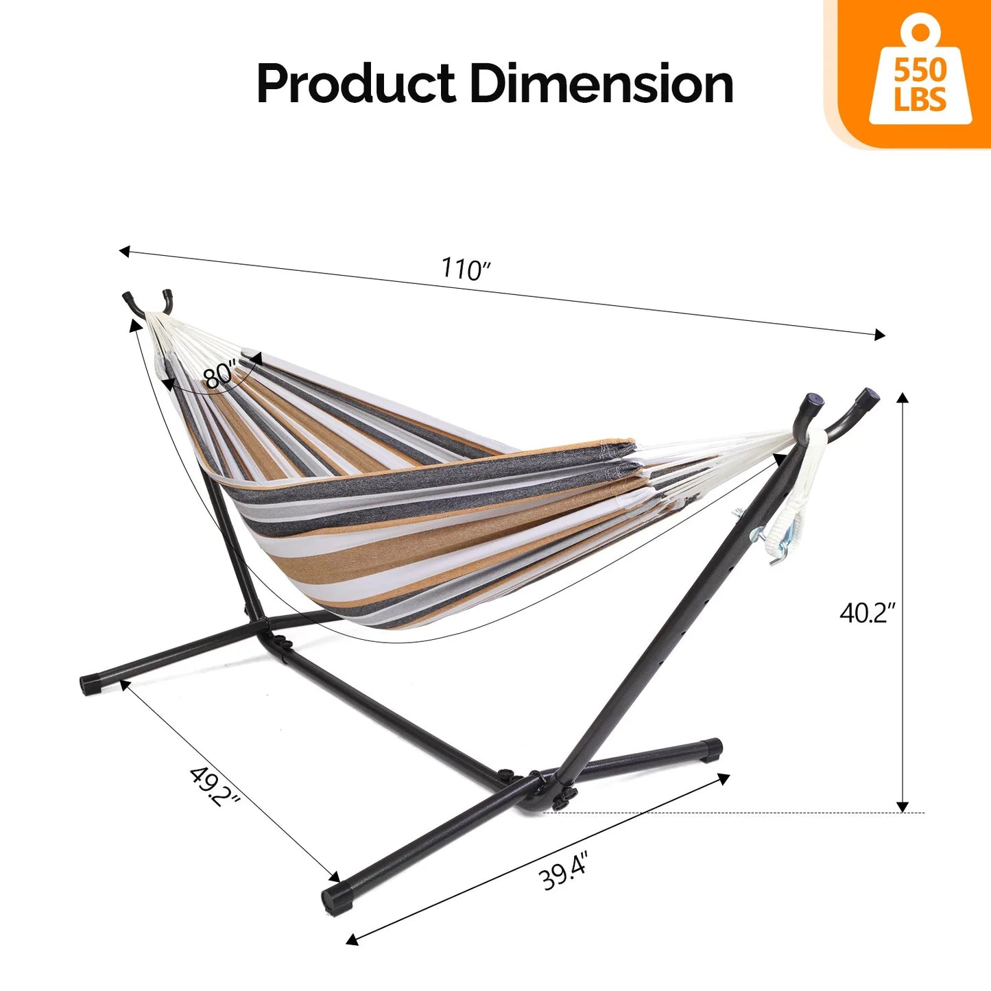 9ft Iron Hammock, Black Frame w/Polyester and Cotton, 330 LBS