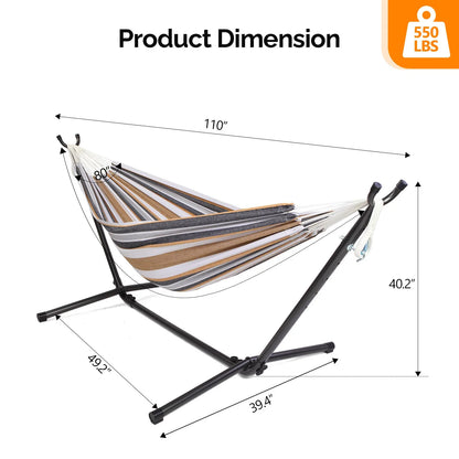 9ft Iron Hammock, Black Frame w/Polyester and Cotton, 330 LBS