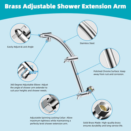 13" Rain Shower Head, 5 Spray Modes, 16" Extension Arm
