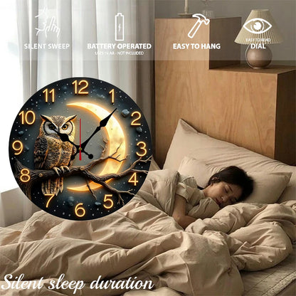 10" Moonlight Night Wooden Round Silent Hanging Wall Clock