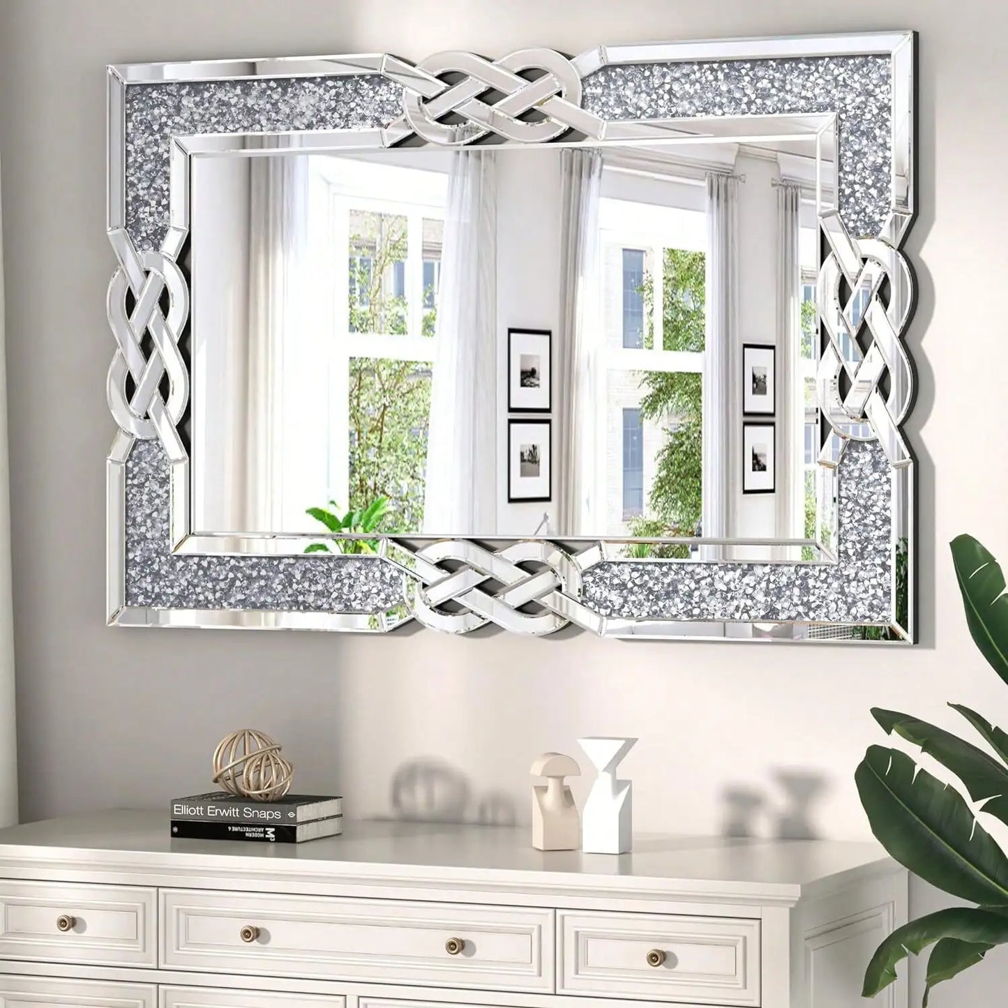 31.3"x27.6" Sparkling Crystal Crush Diamond Accent Mirror