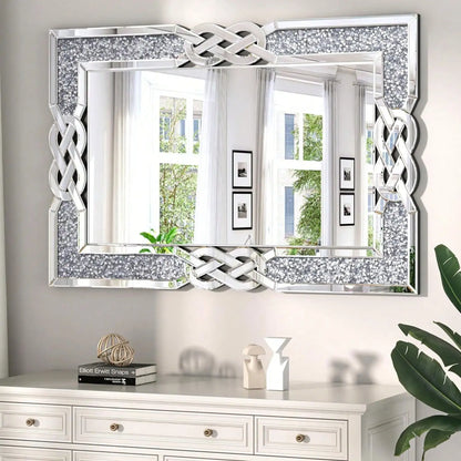 31.3"x27.6" Sparkling Crystal Crush Diamond Accent Mirror