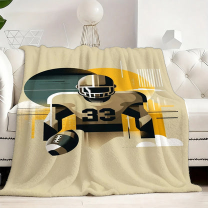 1pc Abstract American Football Player Print Flannel Throw Blanket