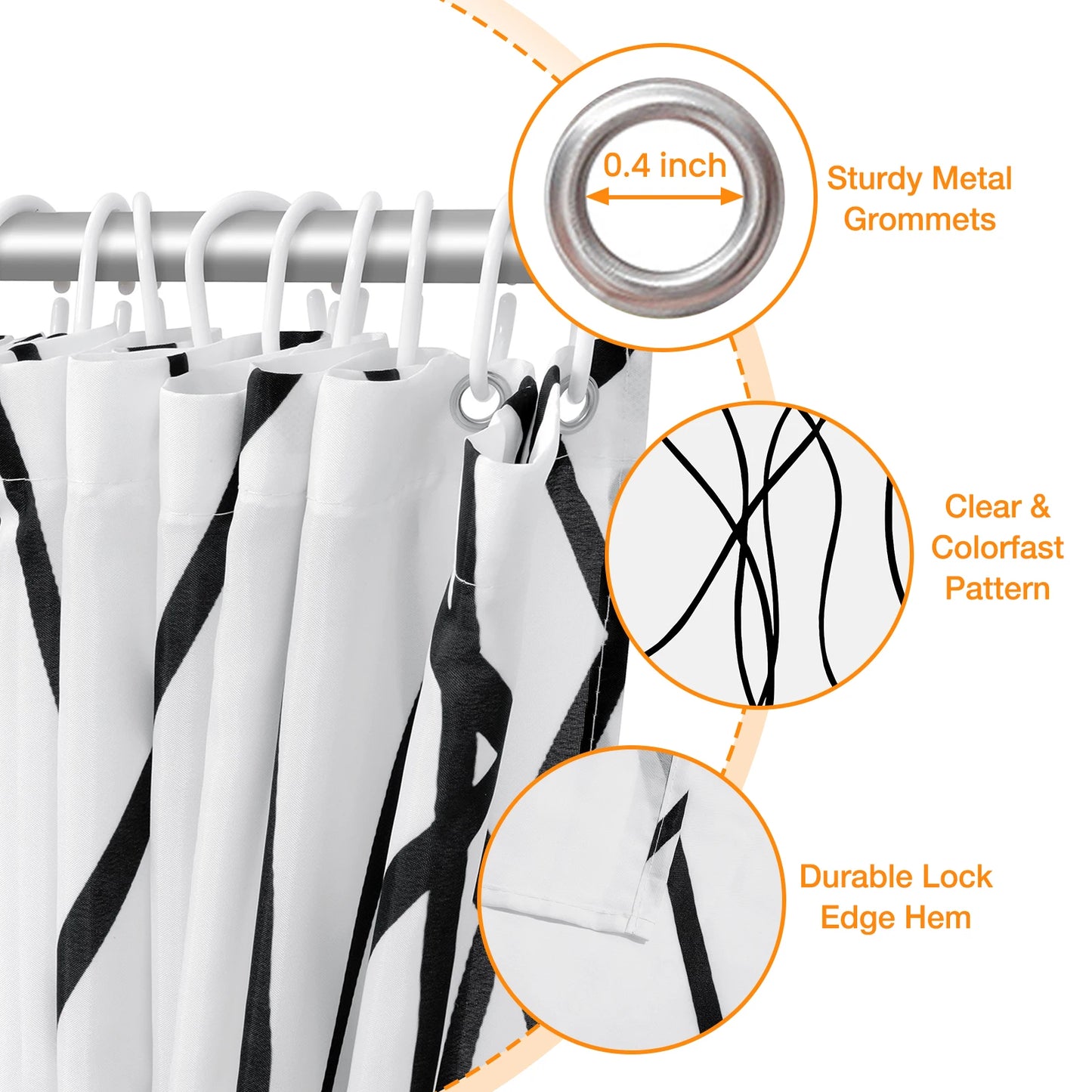 Minimalist Waterproof Polyester Fabric Shower Curtain Set w/12 Hooks