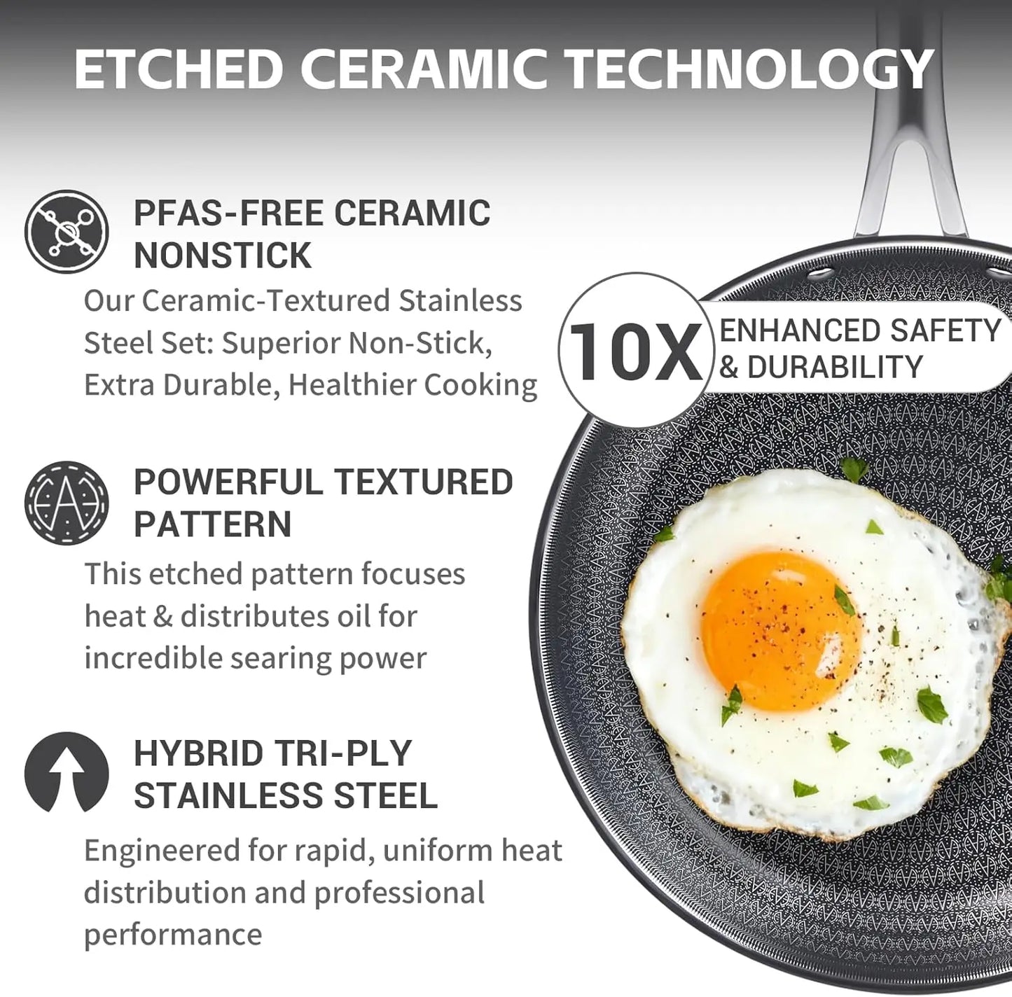17-Piece Nonstick Stainless Steel Cookware Set, Hybrid Ceramic Coating