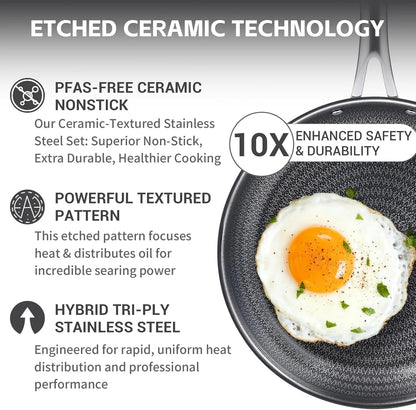 17-Piece Nonstick Stainless Steel Cookware Set, Hybrid Ceramic Coating