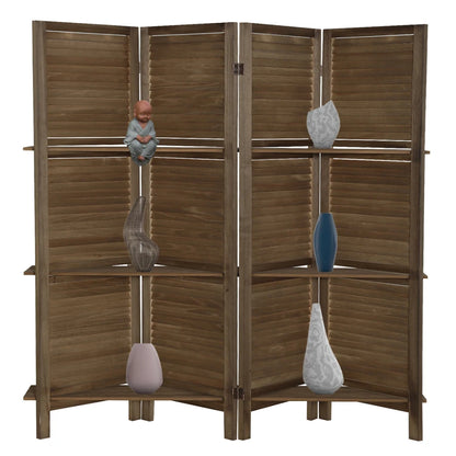 5'.6" Brown 4 Panel Folding Room Divider w/Display Shelves