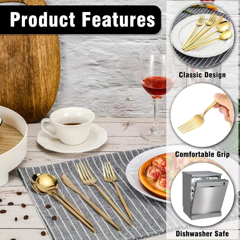 400 Pcs Gold Silverware Stainless Steel Flatware Portable Gold Utensils Reusable Tableware Cutlery for Home