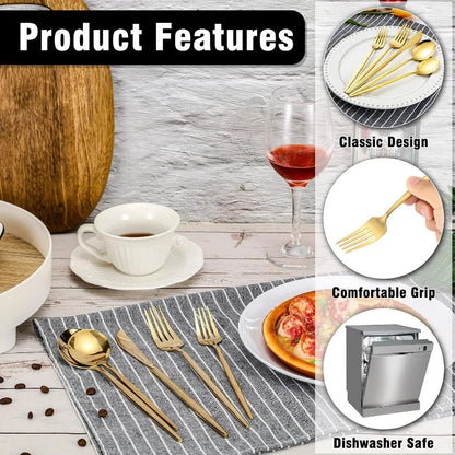 400 Pcs Gold Silverware Stainless Steel Flatware Portable Gold Utensils Reusable Tableware Cutlery for Home