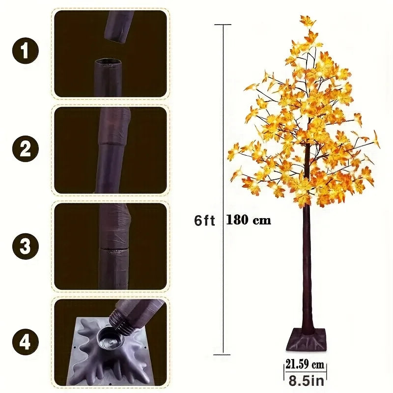 1pc 72" Artificial Autumn Glowing Maple Tree - Orange LED DIY Branches, USB Powered