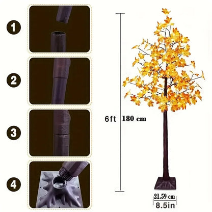 1pc 72" Artificial Autumn Glowing Maple Tree - Orange LED DIY Branches, USB Powered