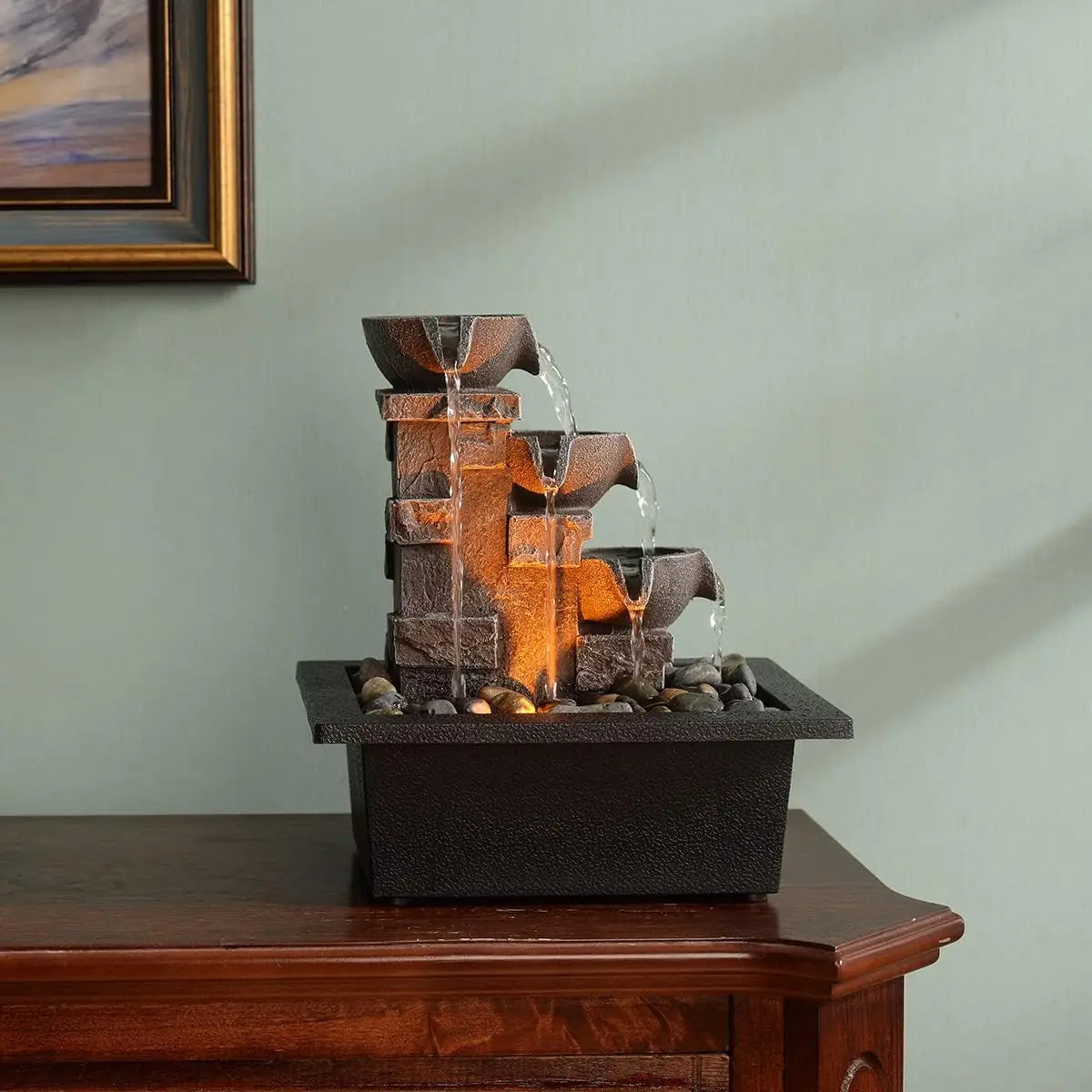 3-Tier, Stone Wall, Zen Waterfall w/ LED Lights