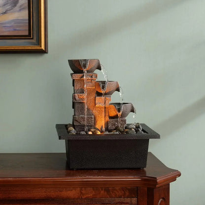 3-Tier, Stone Wall, Zen Waterfall w/ LED Lights
