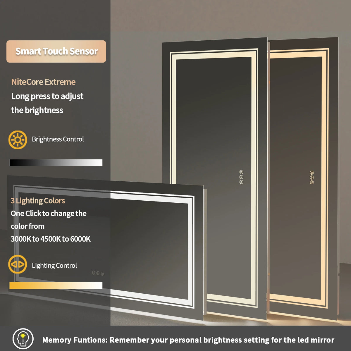 Jumbo Illuminated Mirror, Front and Backlit Light,