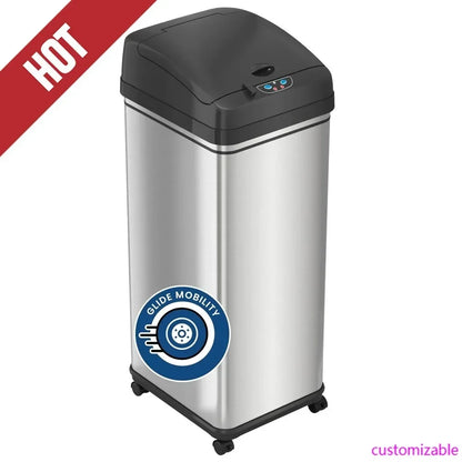 Stainless Steel Rolling 13 Gallon Sensor Trash Can