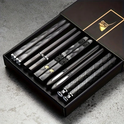 10-Pack Black Asian Alloy Chopsticks, Appetizer and Sushi