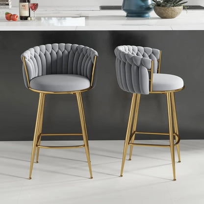 Set of 2, Hand-Woven Barstools, Counter Height