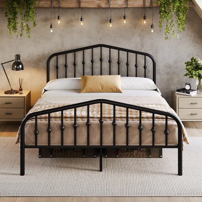 14'' Wrought Iron Bed Frame, Victorian Headboard & Footboard,