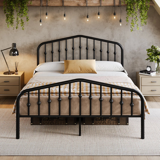14'' Wrought Iron Bed Frame, Victorian Headboard & Footboard,