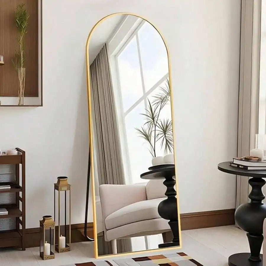 Arched Full Length Floor/Wall Mount Mirror, Gold 59x16.2 Inch