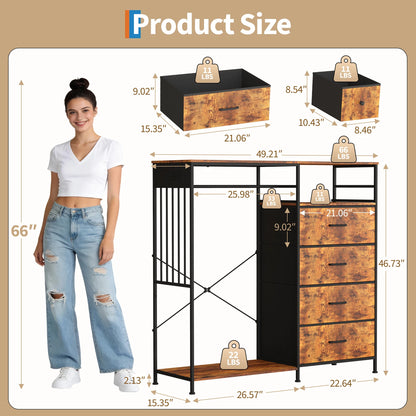 Reversible 6 Drawers Hanging Rack Dresser w/LED, USB