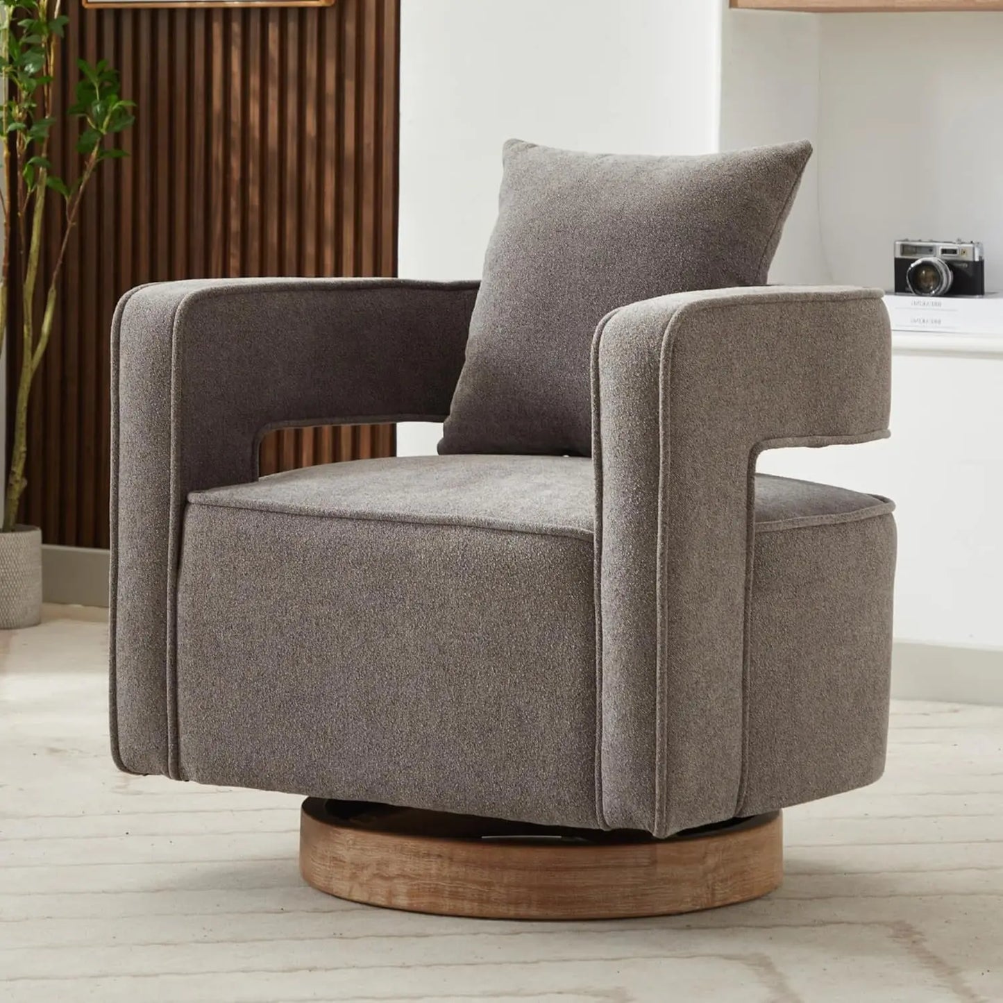 Set (2) Upholstered Swivel Accent Chair, Open Back Barrel Chair