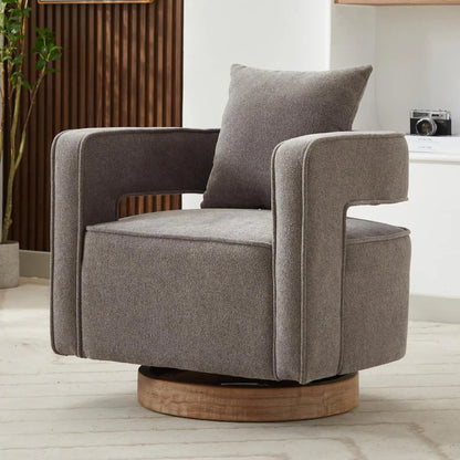 Set (2) Upholstered Swivel Accent Chair, Open Back Barrel Chair