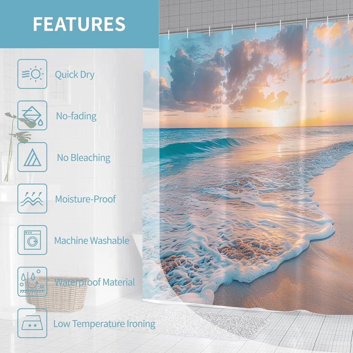 Nautical Summer Sunset Shower Curtain w/Hooks