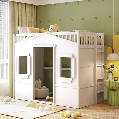Playhouse Design Twin Size Loft Bed w/Built-in Storage
