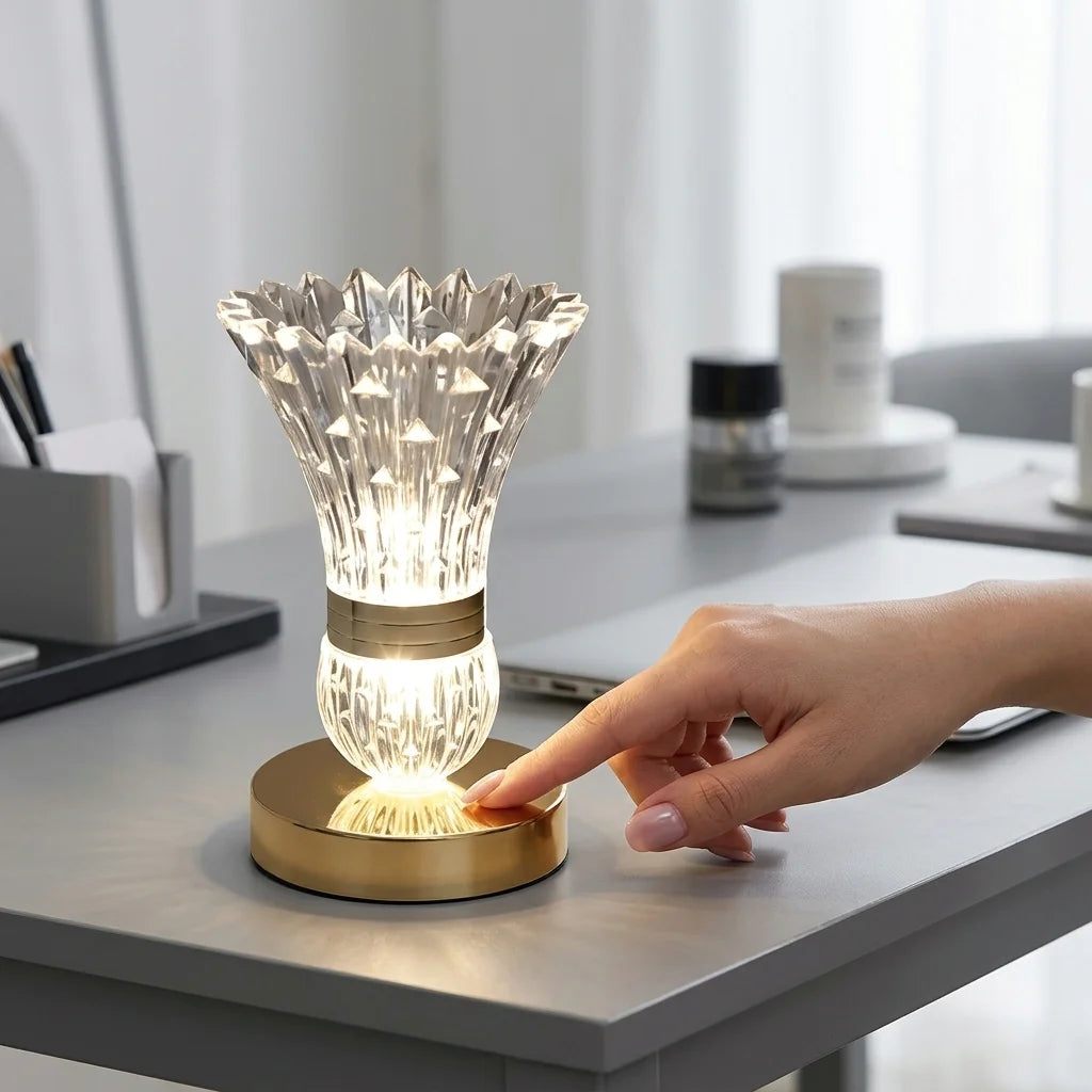Multi-purpose Crystal Vase LED Table Lamp One Touch Switch, Rechargeable