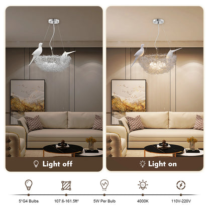 Modern Bird Nest Chandelier, LED 25W, Aluminum Silver
