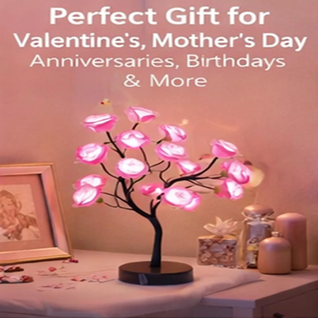 24 Multicolor Roses Table Lamp with Remote, USB Rechargeable
