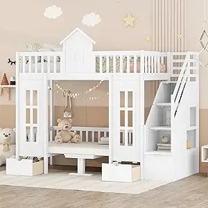 Playhouse Design Twin Size Loft Bed w/Built-in Storage