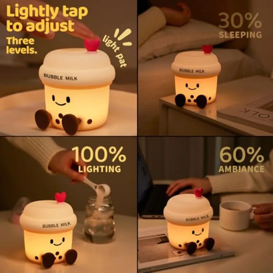 Cute Loving Night Light, 3-Level Dimmable Soft Light, Timed, Rechargeable, Silicone