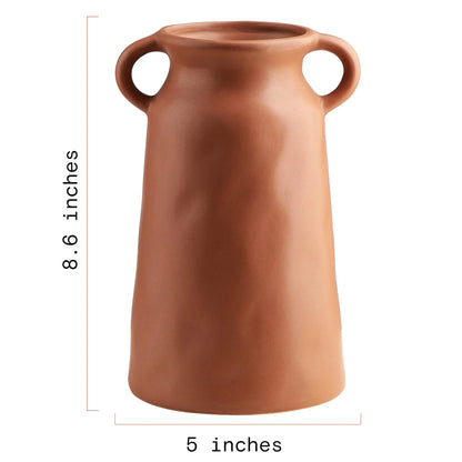 Rustic Terracotta Ceramic Farmhouse Flower Vase 8.66" H