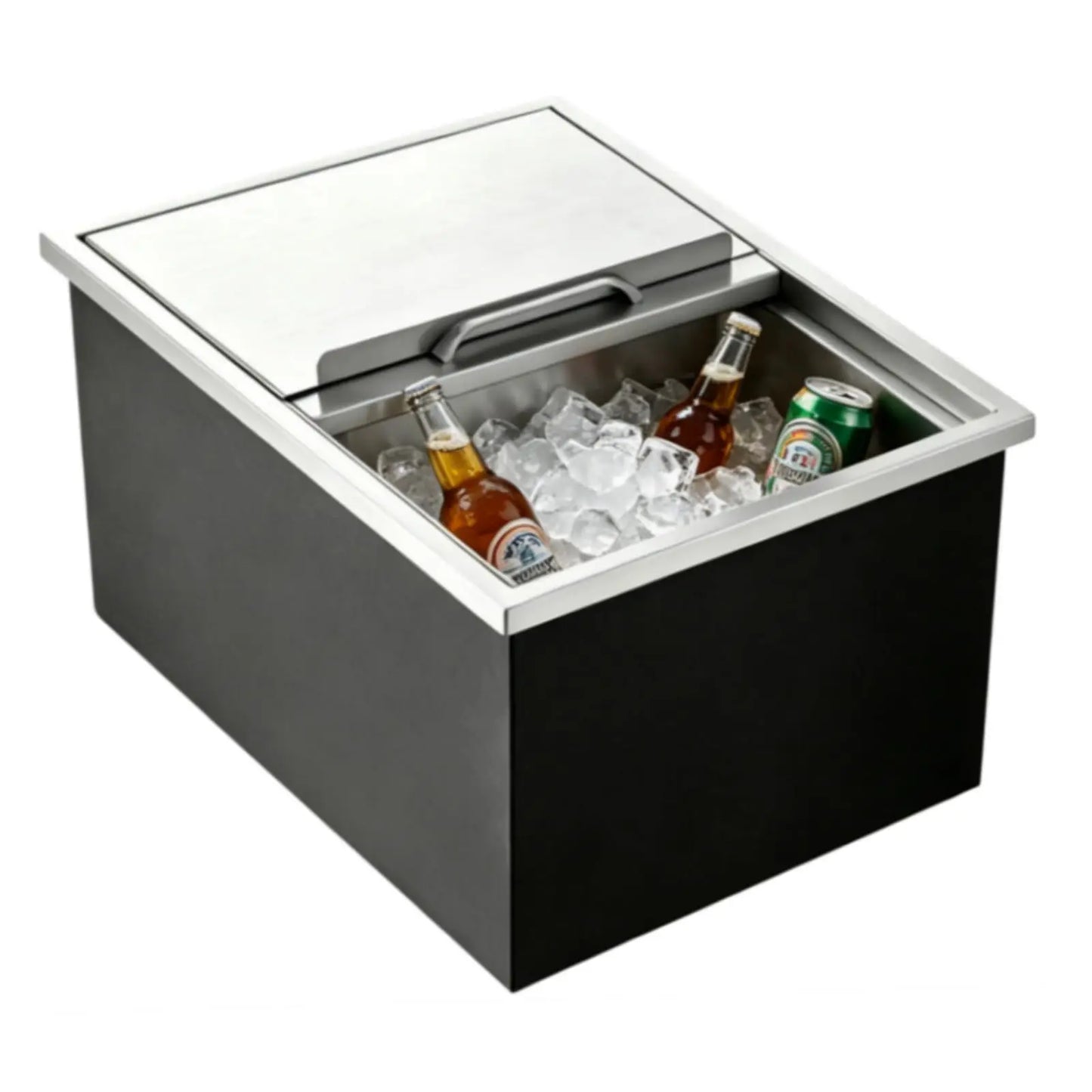 Large 58qt Capacity Stainless Ice Bin with Lid & Drain-Pipe