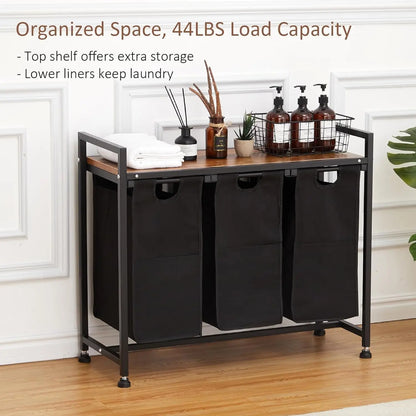 2 Section Laundry Basket Organizer w/Removable Laundry Bag and Top Shelf