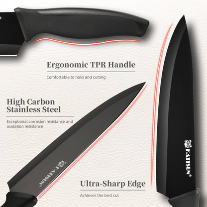 15 Pieces Carbon Steel Knife Set, Built-in Knife Sharpener,