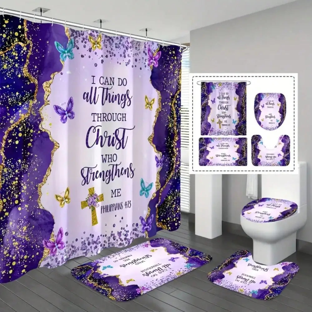 Christian Inspirational Bible Shower Curtain Set, Durable