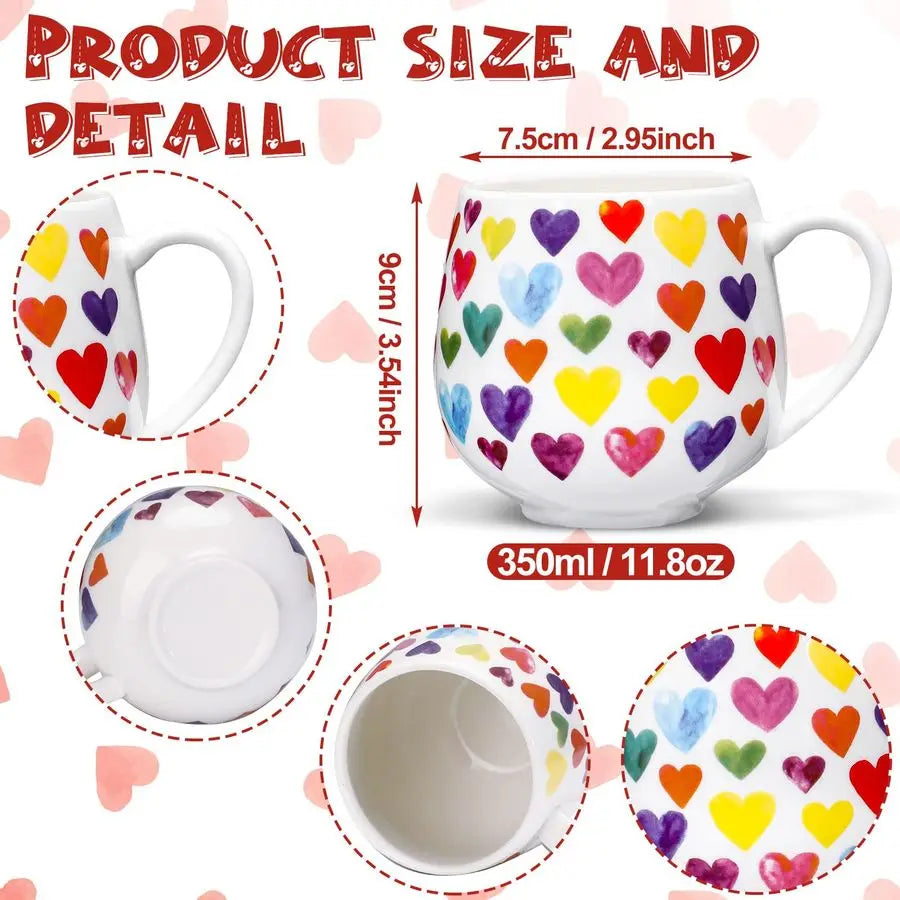 6 pc Heart Covered Coffee Mugs 12 oz