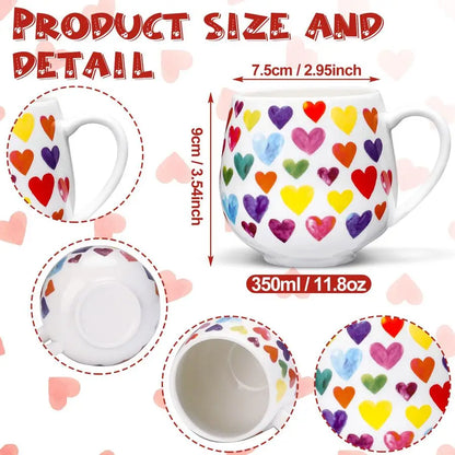 6 pc Heart Covered Coffee Mugs 12 oz