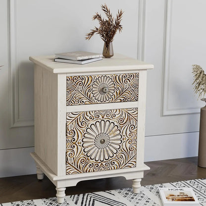 Flower Motif Nightstand w/Drawer & Storage, Fully-Assembled